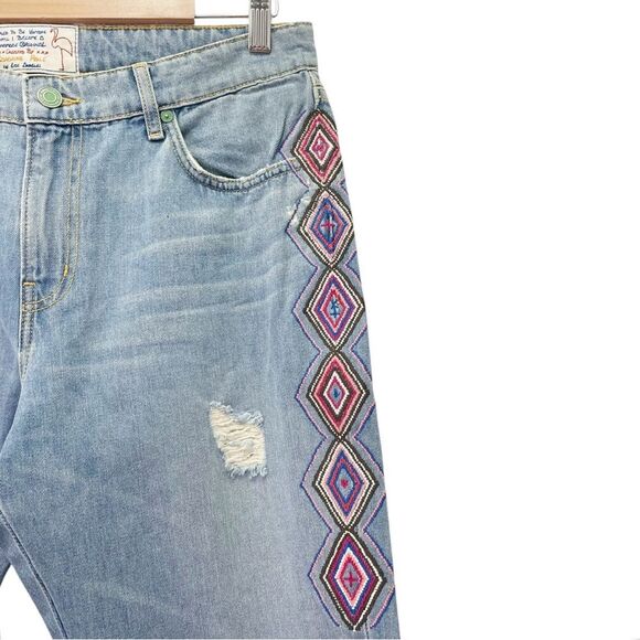 Sandrine Rose Embroidered Boyfriend Jeans Size 28 | 6 Handmade in LA Boho Chic - Picture 4 of 14